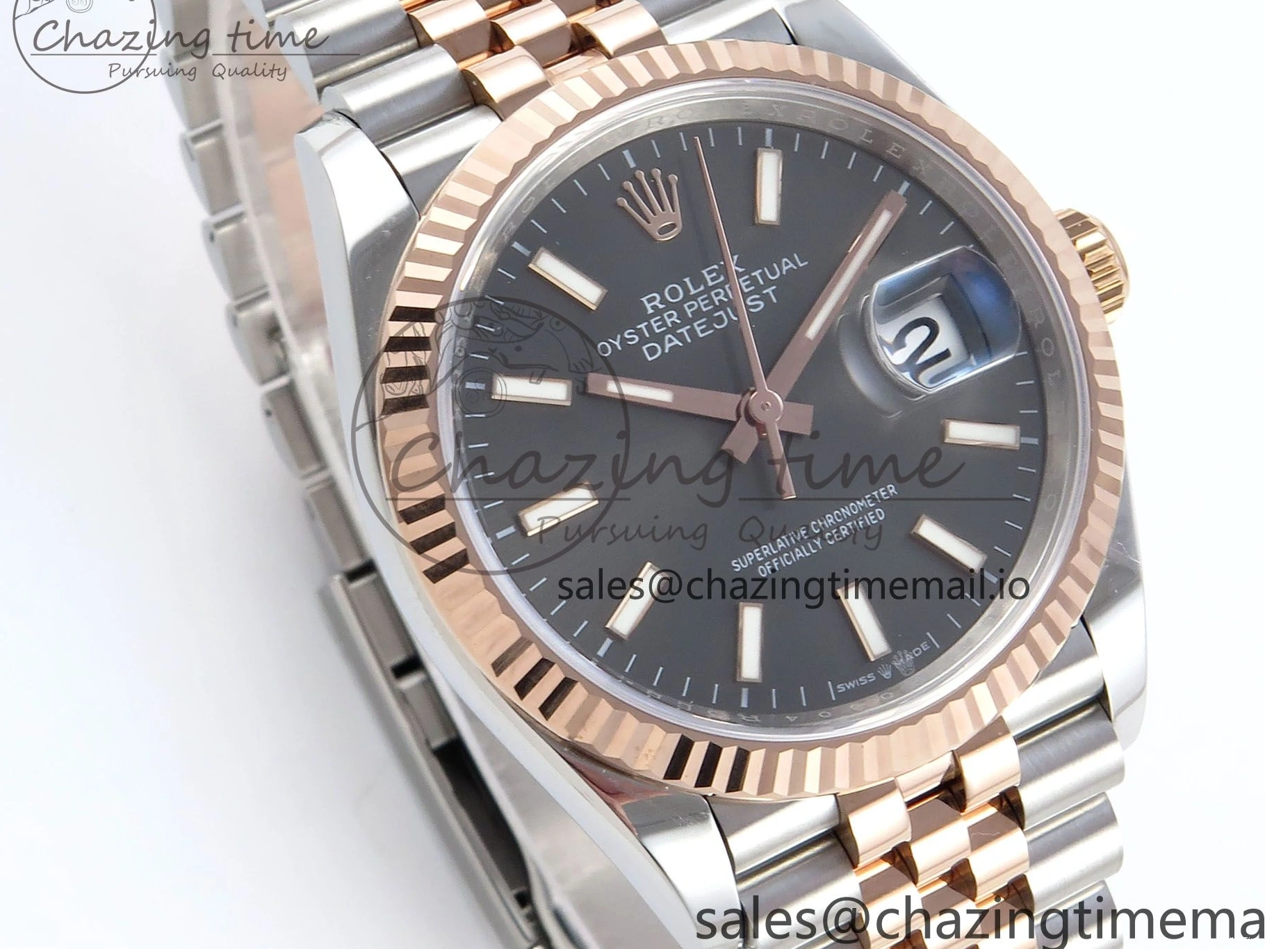 MiroTime 0225 DateJust 36 126231 EWEF Best Edition Gray Dial Stick Marker on SS RG Jubilee Bracelet A Seasonal 593